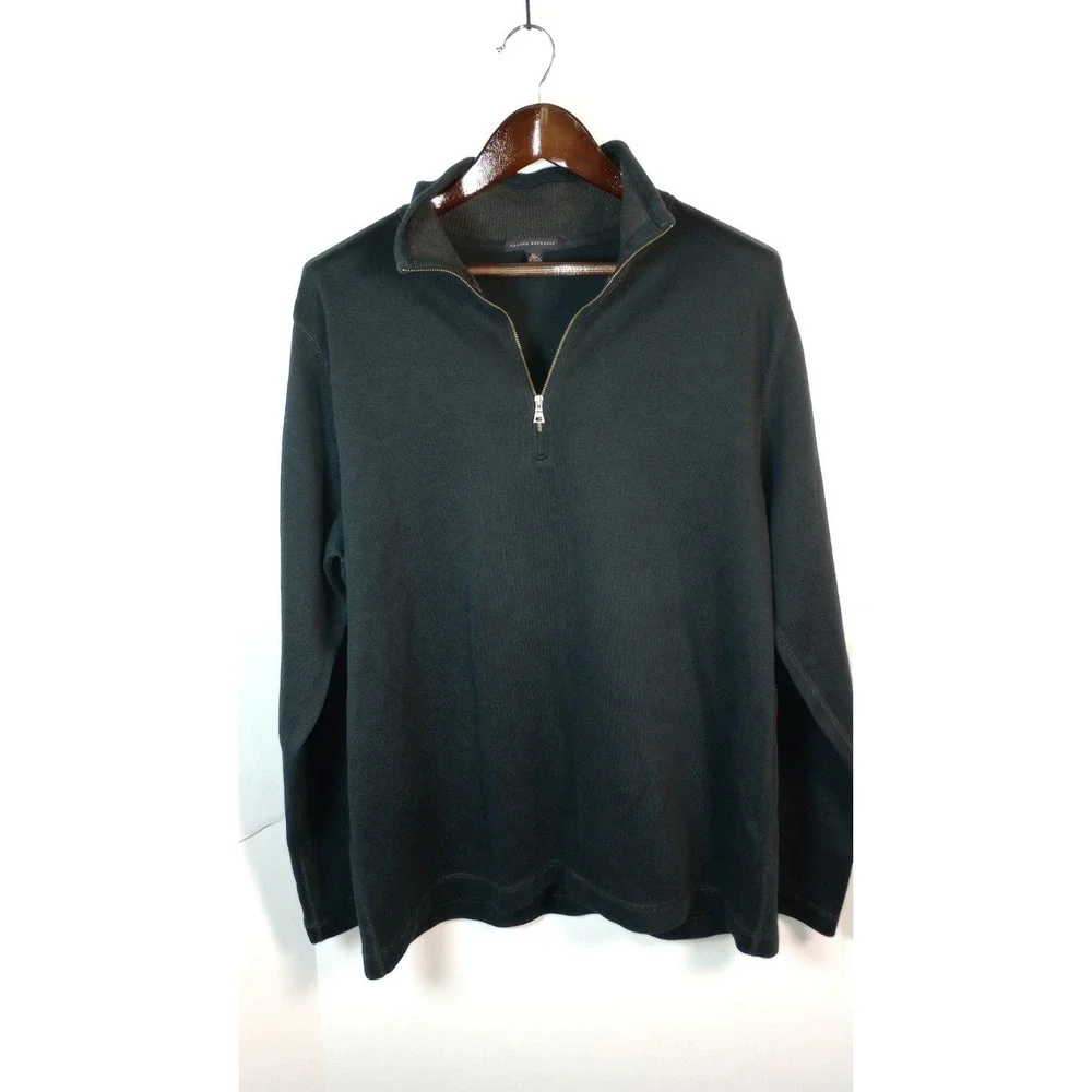 Banana Republic Men L/S  1/4 Zip Pullover Sweatshirt Black Size XL  100% COTTON
